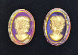 18x13mm Matched Pair Vintage Iridescent German Woman Glass Flat Back Cameo J136