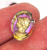 18x13mm Matched Pair Vintage Iridescent German Woman Glass Flat Back Cameo J136