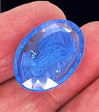 25x18mm Vintage German Faceted Blue Glass Woman Cameo Cabochon J138