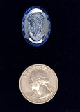 25x18mm Vintage German Faceted Blue Glass Woman Cameo Cabochon J138