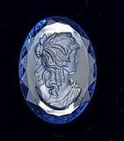 25x18mm Vintage German Faceted Blue Glass Woman Cameo Cabochon J138
