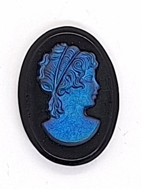 25x18mm Vintage Deep Blue Iridescent German Woman Glass Flat Back Cameo J142