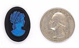 25x18mm Vintage Deep Blue Iridescent German Woman Glass Flat Back Cameo J142