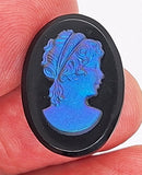 25x18mm Vintage Deep Blue Iridescent German Woman Glass Flat Back Cameo J142