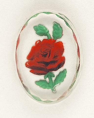25x18mm Vintage German Glass Intaglio Red Rose Cameo Cabochon J147