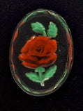 25x18mm Vintage German Glass Intaglio Red Rose Cameo Cabochon J147