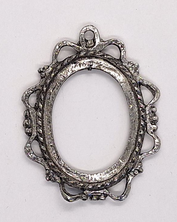 40x30mm Antique Silver Open Back Cabochon Cameo Setting with ring J149