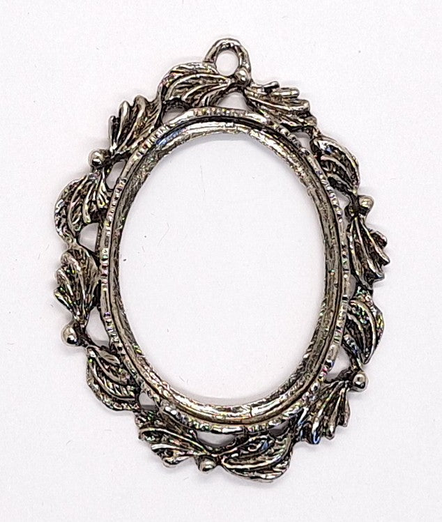 40x30mm Antique Silver Open Back Cabochon Cameo Setting with ring J151