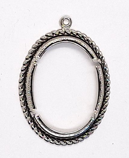 25x18mm Silver Open Back Cabochon Cameo Prong Setting with ring J152