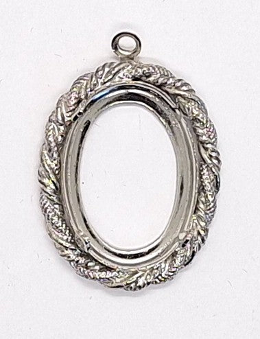 25x18mm Silver Open Back Cabochon Cameo Prong Setting with ring J153