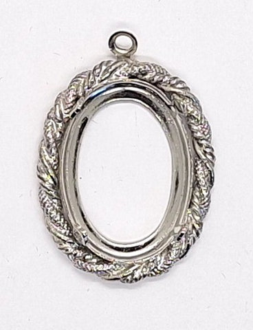 25x18mm Silver Open Back Cabochon Cameo Prong Setting with ring J153