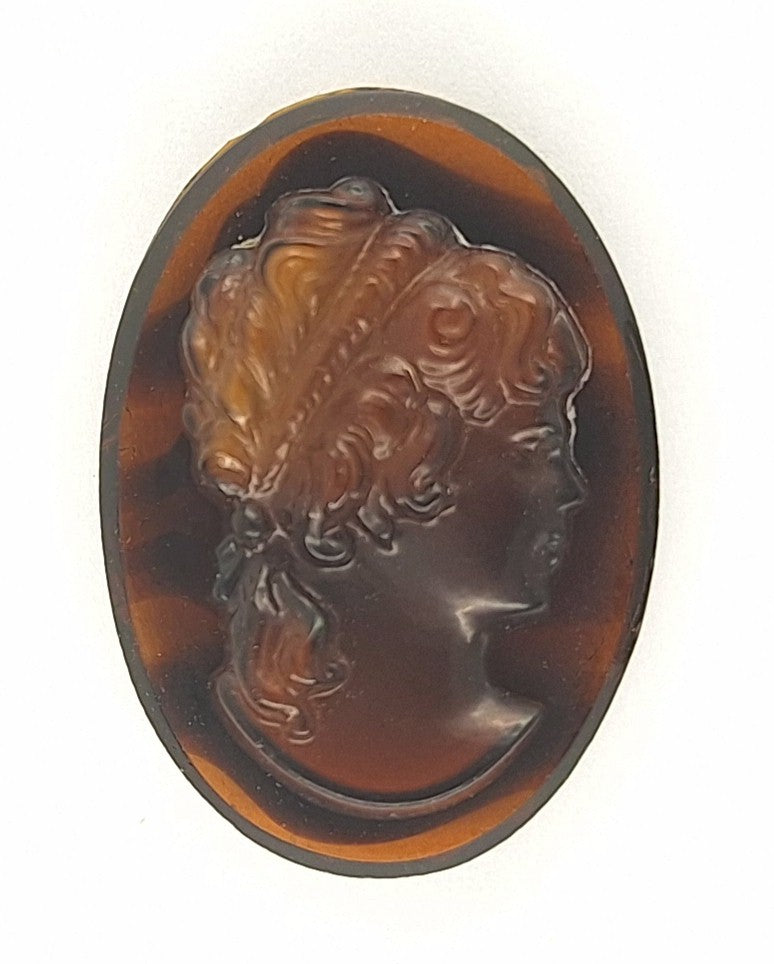 25x18mm Vintage German Brown Glass Woman Cameo Cabochon J158