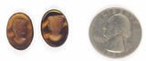 18x13mm Matched Pair Vintage German Brown Glass Woman Flat Back Cameo J159