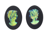 18x13mm Matched Pair Vintage Iridescent  AB German Woman Glass Flat Back Cameo J160
