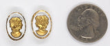18x13mm Matched Pair Vintage Woman Glass Flat Back Cameo Reverse Intaglio GOLD PAINTED on CRYSTAL J161