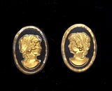 18x13mm Matched Pair Vintage Woman Glass Flat Back Cameo Reverse Intaglio GOLD PAINTED on CRYSTAL J161