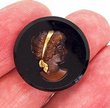 25mm Vintage German Brown Glass Woman Cameo Cabochon J164