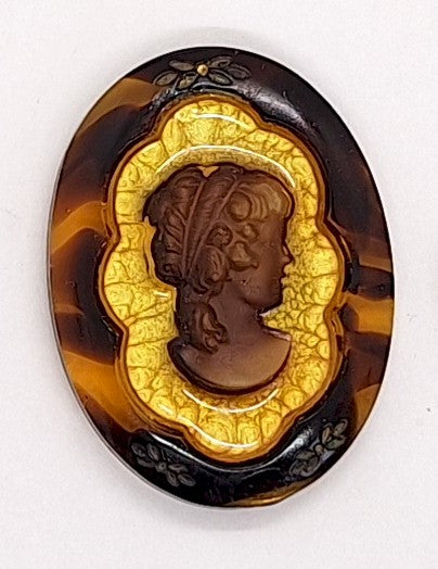 40x30mm Fancy Vintage German Brown Glass Woman Cameo Cabochon J165