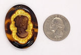 40x30mm Fancy Vintage German Brown Glass Woman Cameo Cabochon J165