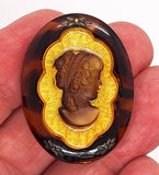 40x30mm Fancy Vintage German Brown Glass Woman Cameo Cabochon J165