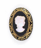 18x13mm Vintage Iridescent German Woman Gold Trim Glass Flat Back Cameo J166