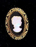 18x13mm Vintage Iridescent German Woman Gold Trim Glass Flat Back Cameo J166