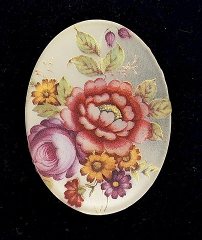 40x30mm Vintage German Glass Decal Painting of Flowers on mirror backing J169