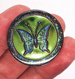 35mm Vintage German Glass Green Iridescent Butterfly Cabochon Cameo Reverse Intaglio  Rare J171