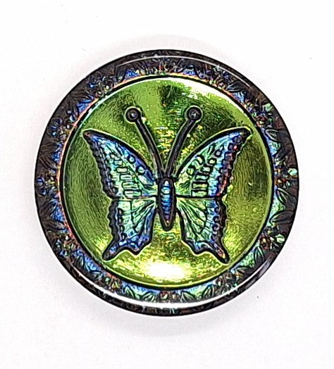 35mm Vintage German Glass Green Iridescent Butterfly Cabochon Cameo Reverse Intaglio  Rare J171