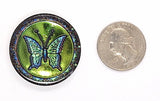 35mm Vintage German Glass Green Iridescent Butterfly Cabochon Cameo Reverse Intaglio  Rare J171