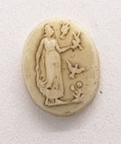 10x8mm Vintage German Milk Glass Cameo Woman with Birds Oval Cabochon J175