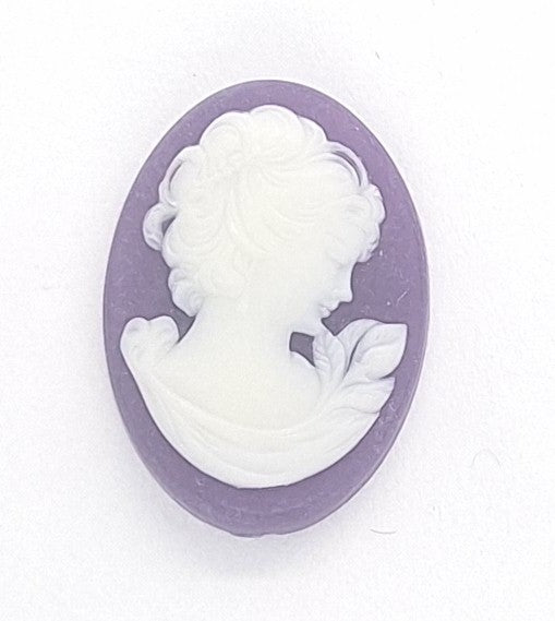 18x13mm Purple and White Girl with Short Hair Resin Cameo J188