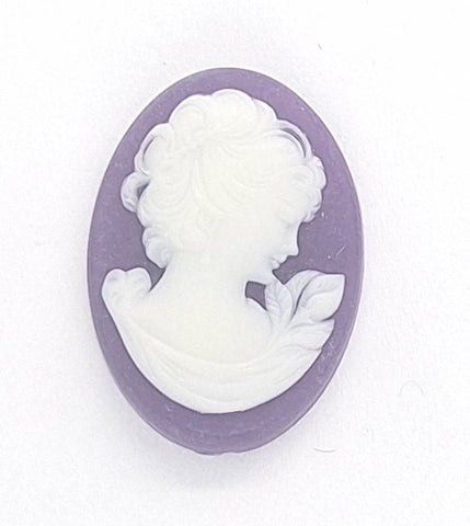 18x13mm Purple and White Girl with Short Hair Resin Cameo J188