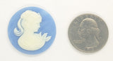 30mm Blue and White Ponytail Girl Resin Cameo Cabochon J190