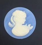 30mm Blue and White Ponytail Girl Resin Cameo Cabochon J190