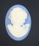 25x18mm Blue and White Woman with Short Hair Resin Cameo Cabochon J191