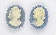 10x8mm vintage wedgewood blue and white ponytail girl matched pair resin cabochons cameos J192
