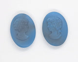 18x13mm Matched Pair Vintage German Blue Glass Woman Cameo Cabochon J193