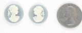 18mm Matched Pair of Wedgewood Blue and White Ponytail Girl Resin Cameo Cabochon J194