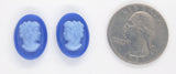 18x13mm Matched Pair Vintage German Blue Glass Woman Cameo Cabochon J195
