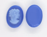 18x13mm Matched Pair Vintage German Blue Glass Woman Cameo Cabochon J195