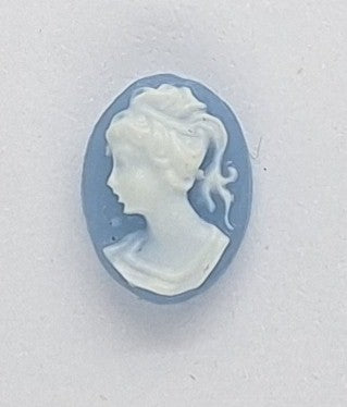8x6mm Blue and White Ponytail Girl Left facing Resin Cameos J197