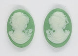 18x13mm Matched Pair Green and White girl resin cameos J198