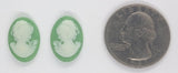 18x13mm Matched Pair Green and White girl resin cameos J198