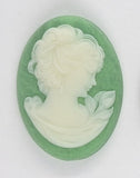 25x18mm Green and White Short Hair Girl Resin Cameo J200