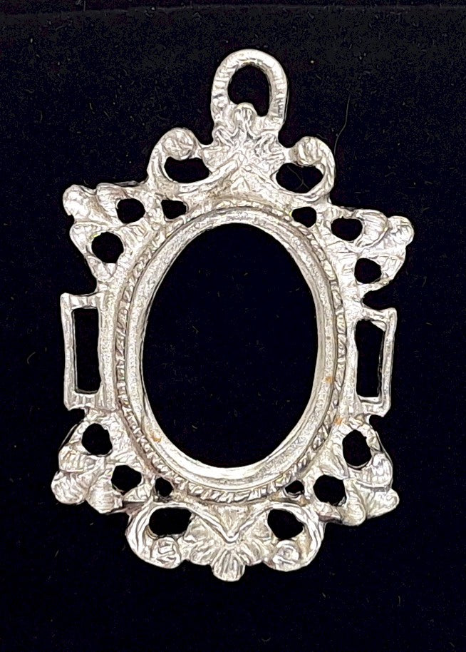 25x18mm Silver Open Back Cabochon Cameo Setting with ring J201