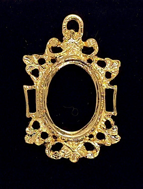 25x18mm Gold Open Back Cabochon Cameo Setting with ring J202