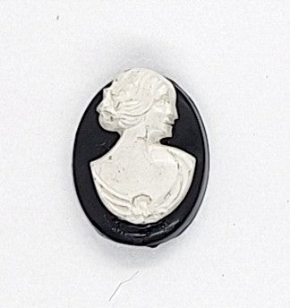 10x8mm Right Facing Black and White Woman Resin Cameo Cabochon  J206