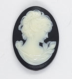 30x22mm Vintage Black and White Woman with Short Hair Resin Cameo J207