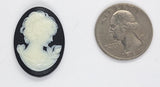 30x22mm Vintage Black and White Woman with Short Hair Resin Cameo J207